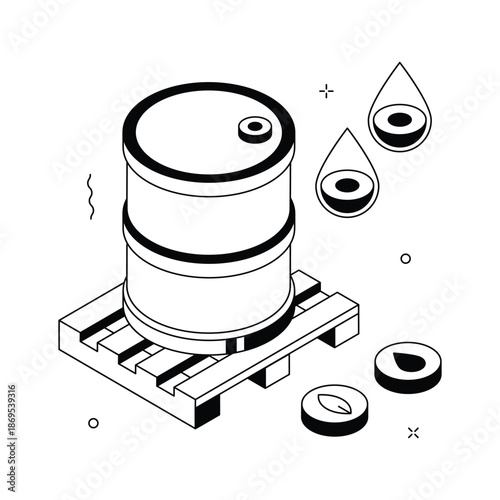 A clean isometric illustration depicting biofuel production process