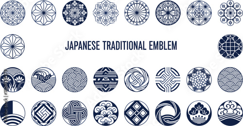 Japanese traditional emblems collection circular crest symbol