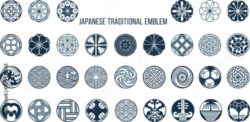 Japanese traditional emblems collection circular crests