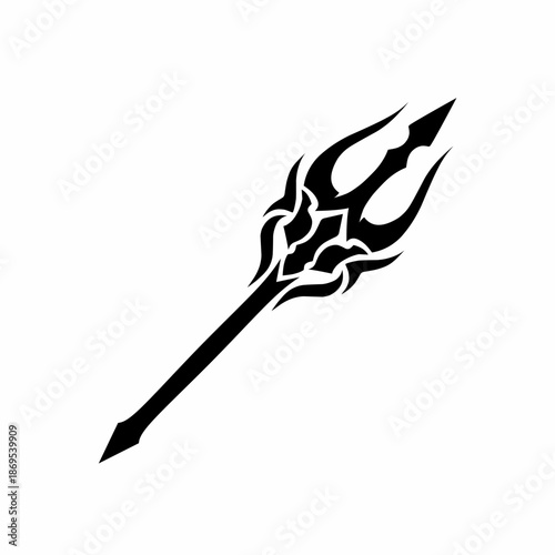 Black Tribal Trident Mythical Poseidon Spear Silhouette Illustration