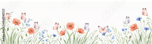 watercolor illustration of flowers and butterflies
