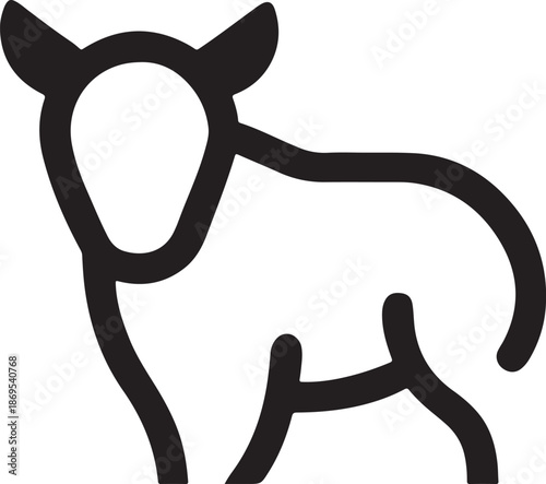 Minimalist black outline drawing of standing cartoon sheep or lamb vector illustration graphic