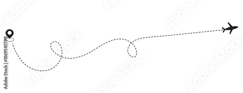 Airplane Plane routes line set. Aircraft tracking, planes, travel, map pins, location pins start point line trace and plane routes. Airplane route dash line route with location pin. 