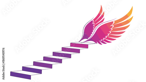 Stairway to Heaven with Angelic Wings Ascending, Generative AI.