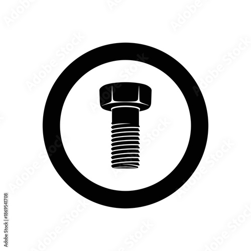 Black Screw Icon on White Background.