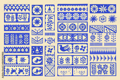 A collection of traditional blue and white polish paper cut designs