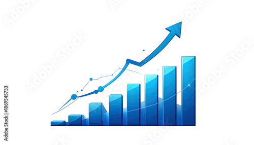 Animated chart showing positive growth with blue bars and an upward arrow