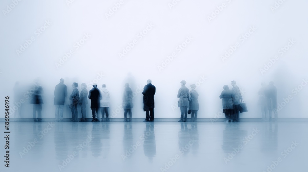 Fototapeta premium Blurred people silhouettes against white