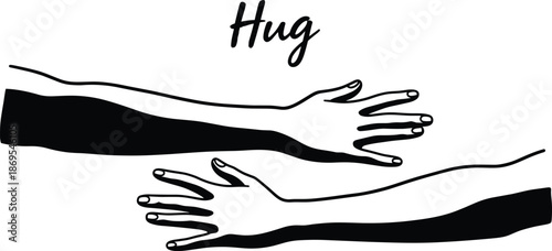 Black and white of two arms hugging hands silhouette