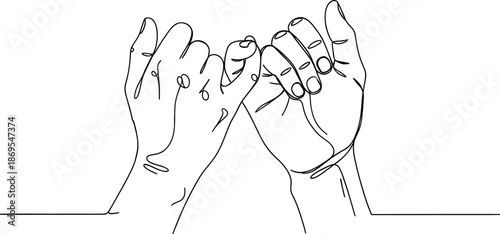 A continuous line drawing illustrating a pinky promise between two people, symbolizing trust and friendship.