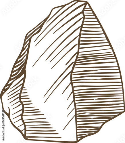 Hand drawn sharp stone tool illustration, primitive prehistoric rock with rough edges