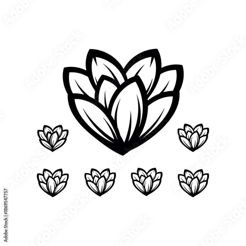 Lotus flowers arranged in a pattern, a stylized illustration showcasing serene beauty in a minimalist design.