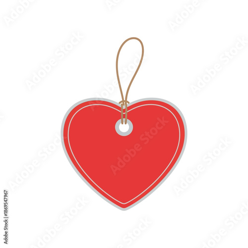 Red heart shaped tag with string on white background illustration