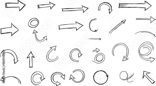 Hand drawn black arrows on white background sketchy arrows directional arrows