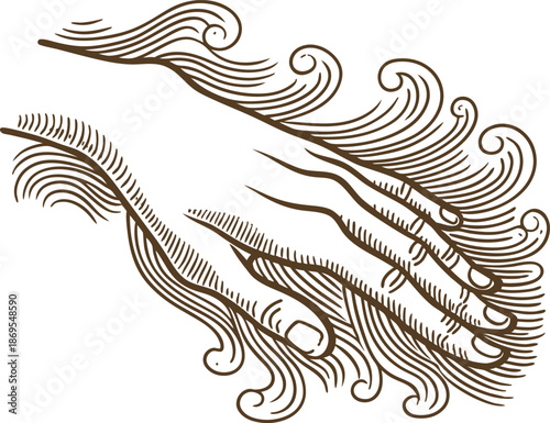 Illustration of an outstretched hand with flowing lines symbolizing energy and movement