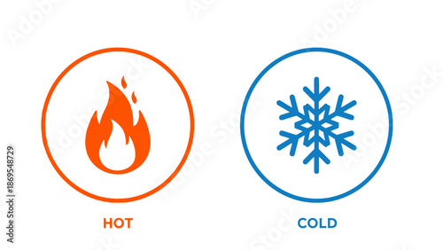 Contrasting Temperature Icons Snowflake and Flame Symbols.