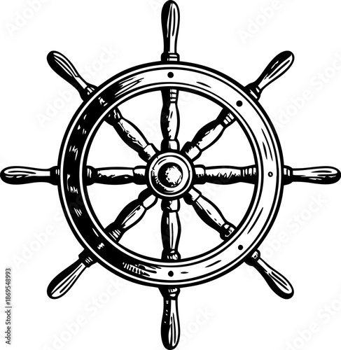 classic wooden ship wheel vintage nautical steering helm with eight handles for maritime navigation