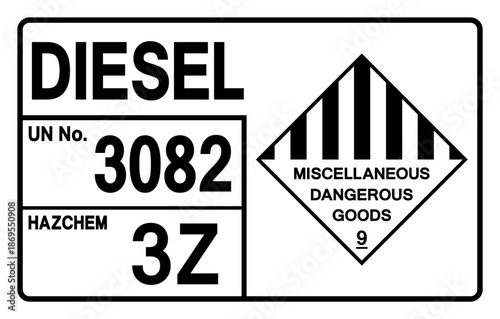 Diesel UN 3082 Symbol Sign, Vector Illustration, Isolate On White Background, Label.EPS10