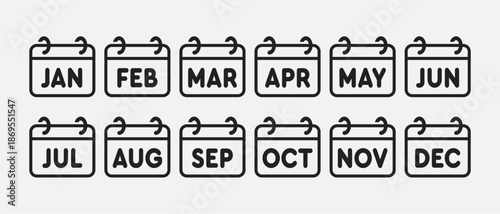 Set icons page calendar - months of the year