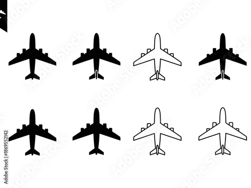 Collection of airplane silhouettes in various orientations