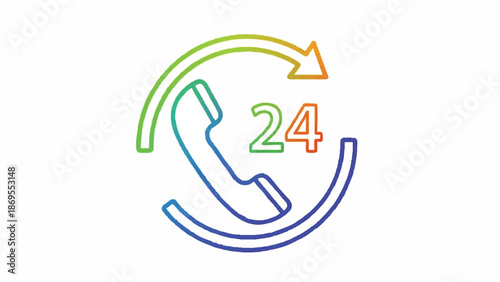 24 Hour Customer Support Phone Icon with Circular Arrow.