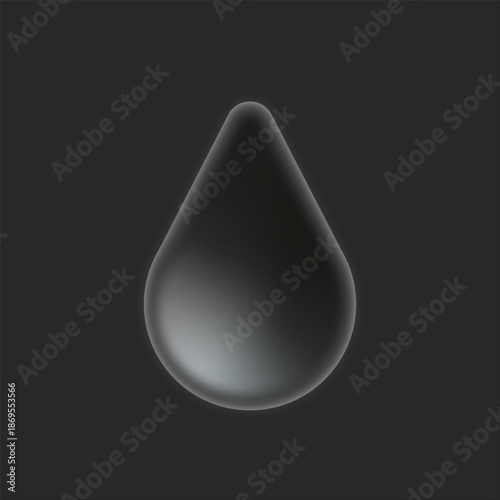 Dark Oil Drop Glossy Glassmorphism Energy Icon on a Black Background. 