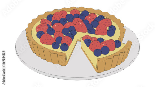 A digital illustration of a berry tart on a white ceramic plate (1)_traced