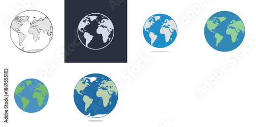 Collection of Earth Globe Illustrations in Various Styles and Colors