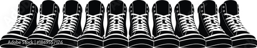 Pair of boots, high top sneakers vector illustration icon silhouette. 