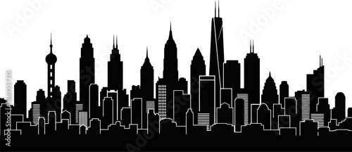 Dense City Silhouette Featuring Tall Skyscrapers And Compact Buildings Bold Black Shapes