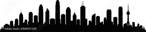 Urban Skyline Panorama Silhouette Continuous City Horizon Solid Black City Shapes