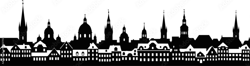 Obraz premium European Style City Skyline Silhouette Historic Buildings And Rooftops