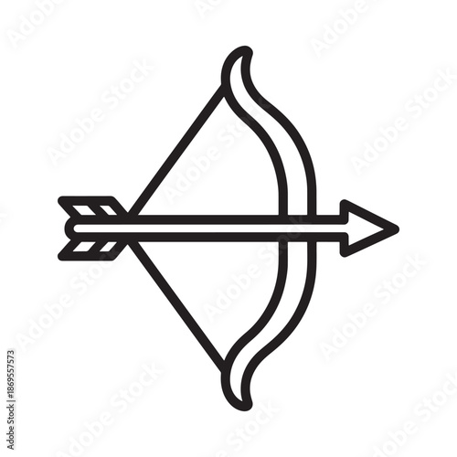 Simple black and white illustration of a classic bow and arrow design