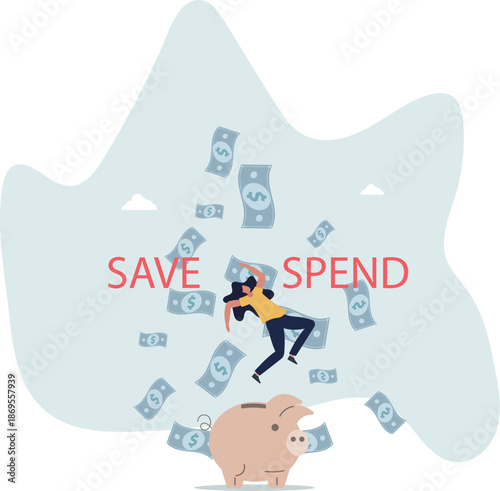 Money decision, save or spend, financial options when receive bonus or extra money, choose to invest or pay off debt concept.life and employment of people.