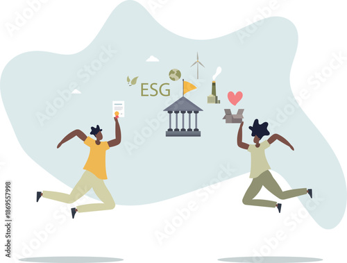 ESG environmental social governance as green company development strategy.life and employment of people.