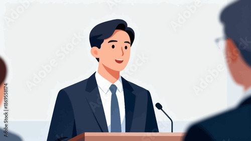 Man in suit speaking at podium