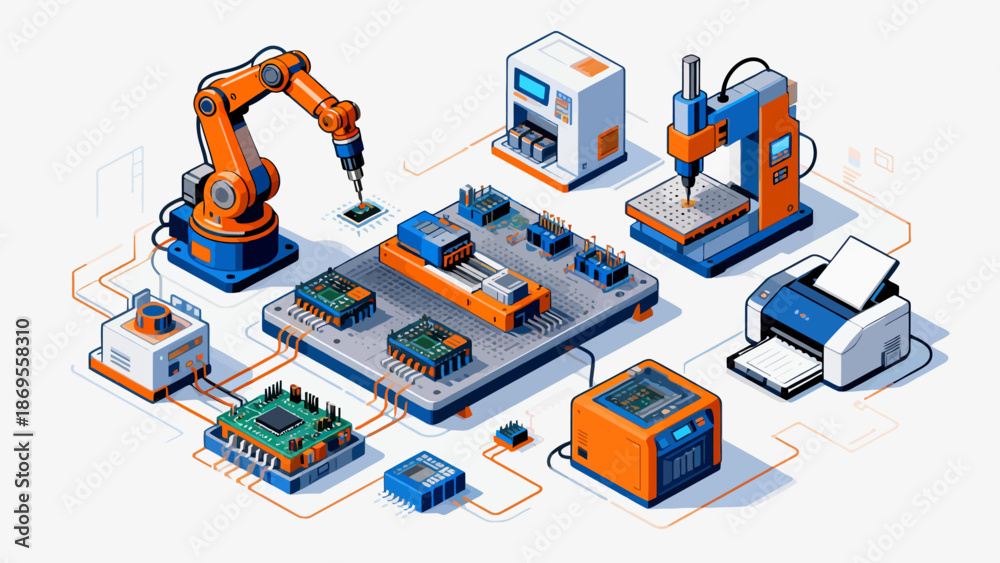 Obraz premium Industrial robotic assembly and electronics