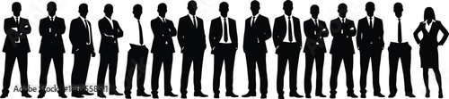 Large diverse corporate business team silhouettes standing together in formal attire symbolizing leadership, professionalism, collaboration, unity, and workplace diversity