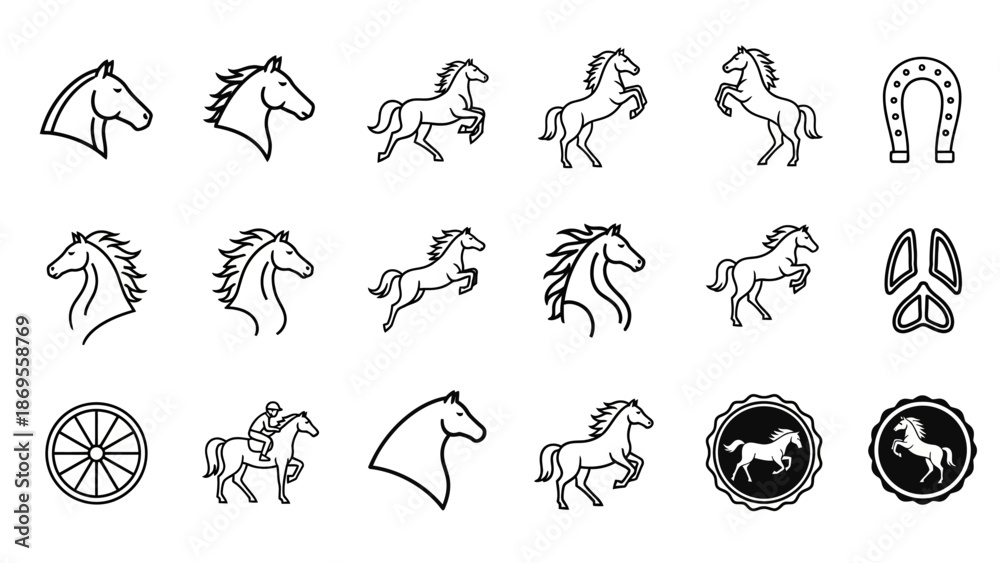 Obraz premium Collection of Horse-Related Icons and Symbols for Various Design Needs