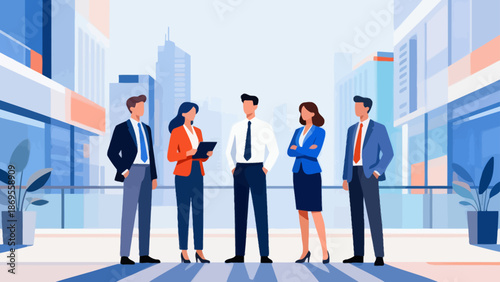 Business people in city office setting