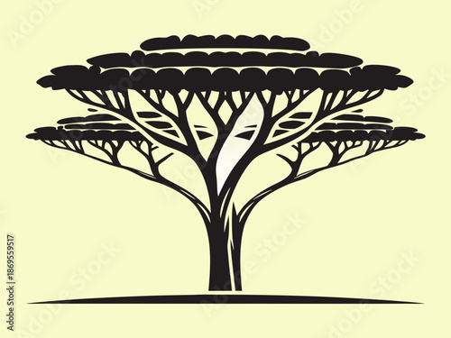 Stylized illustration of a large acacia tree with a full canopy