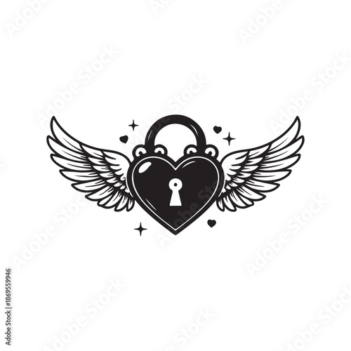 Heart Lock with Wings Icon - Symbol of Love, Security, and Freedom