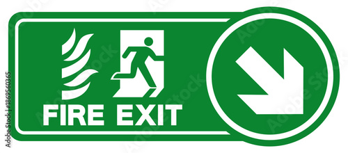 Fire Exit Arrow Right Down Symbol Sign, Vector Illustration, Isolate On White Background Label. EPS10
