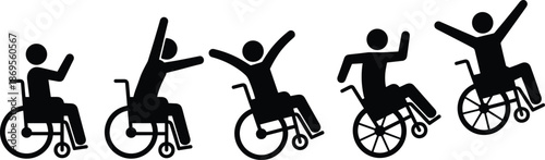 Wheelchair user silhouette sequence celebrating mobility freedom inclusion accessibility disability empowerment active lifestyle and independence concept