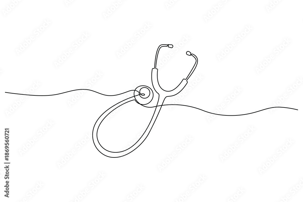 Obraz premium Stethoscope continuous one line drawing minimalist medical equipment concept on white background