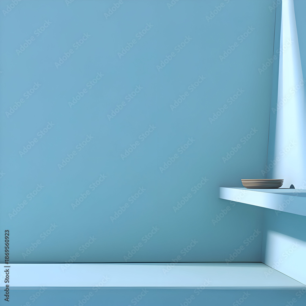 Obraz premium Minimal Blue Interior Room with Empty Shelf