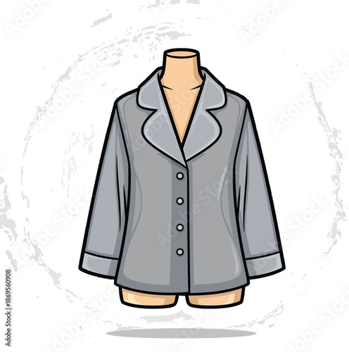 A gray button-up shirt on a headless mannequin