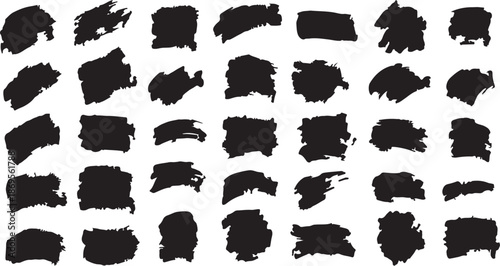 set of black silhouettes of Black and white paint splatter Background