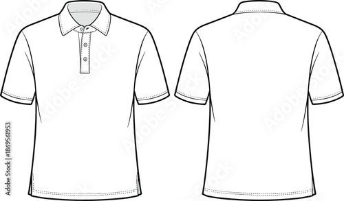 Men polo shirt fashion flat front and back view, short sleeve collar casual top apparel line vector