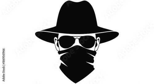 A mysterious figure wearing a hat sunglasses and mask silhouette